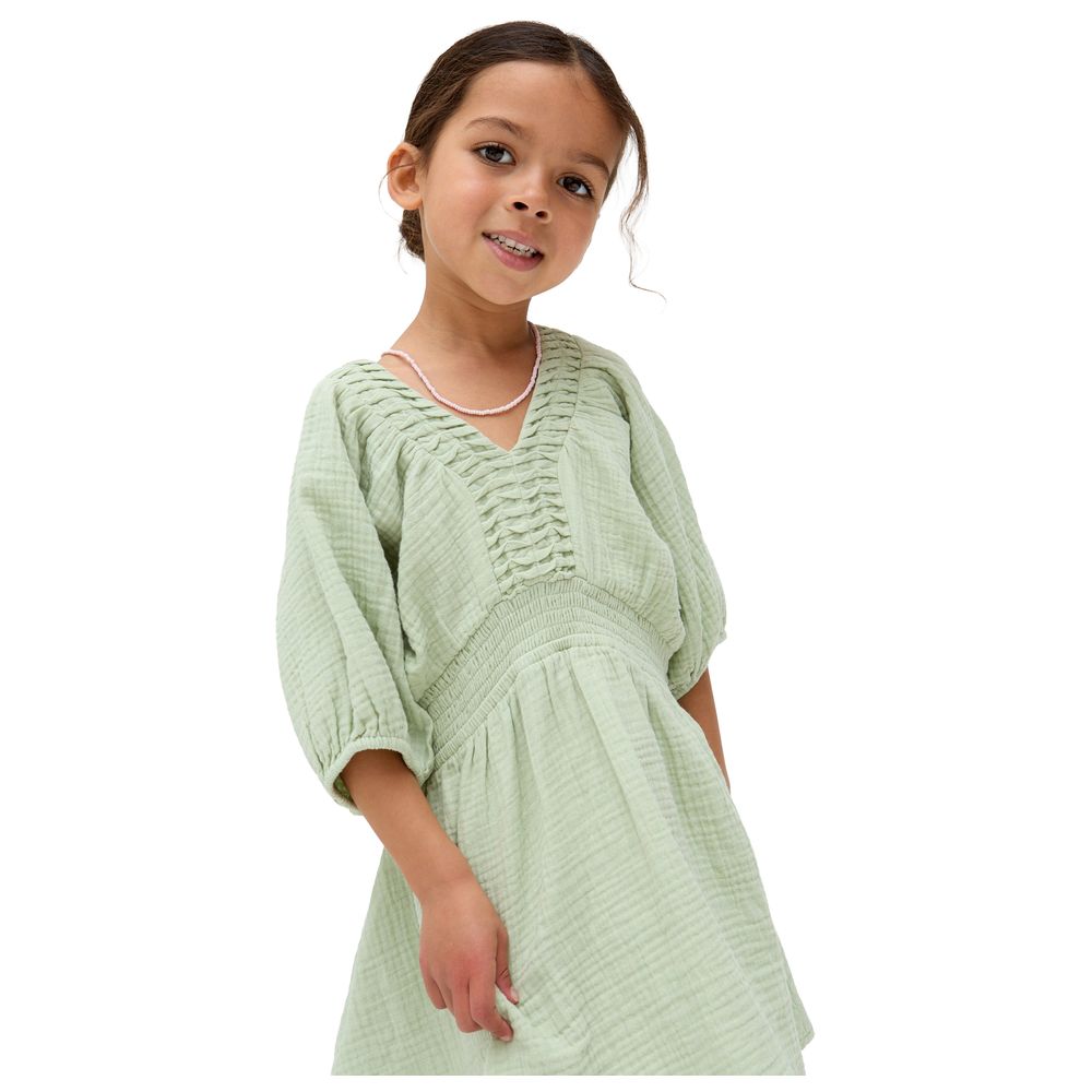 Raffya Kids - Girl's Soipoi Ruched V-Neck Dress - Green