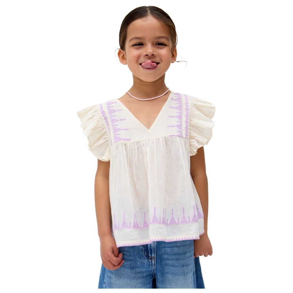 Raffya Kids - Girl's Mariana Flutter Sleeve Embroidered Blouse - Cream