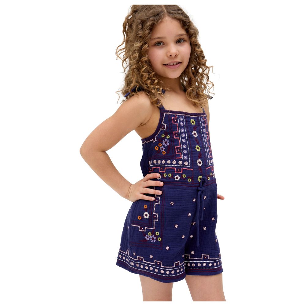 Raffya Kids - Girl's Sailor Necktie All Over Embroidered Playsuit - Navy