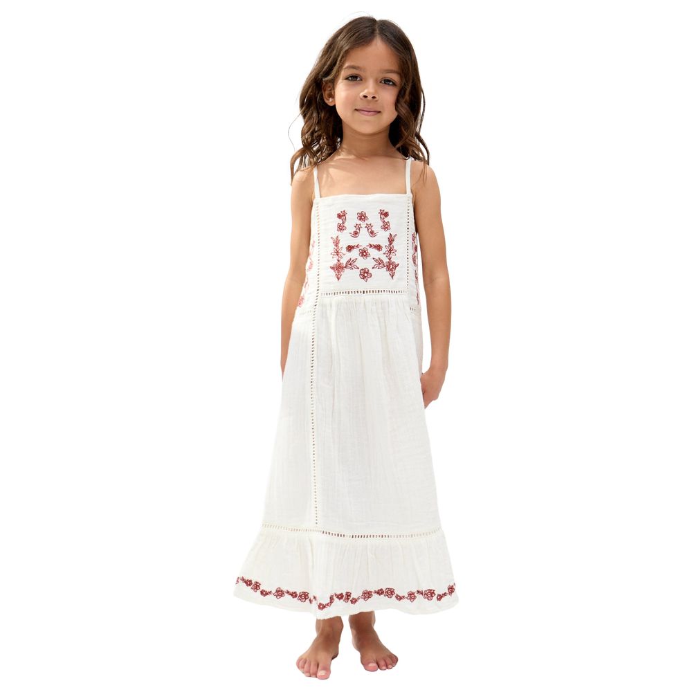 Raffya Kids - Girl's Eina Ladder Insert Embroidered Dress - White