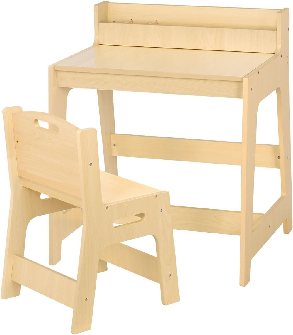 Oook - Wooden Study Table With Chair Set - Beige - 2 Pcs