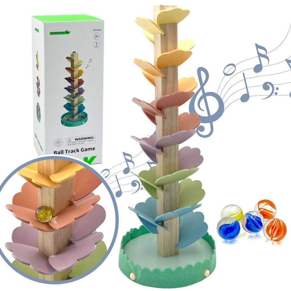 Tooky Toys Wooden Montessori Ball Track Game Set - Multicolor - 7 Pcs