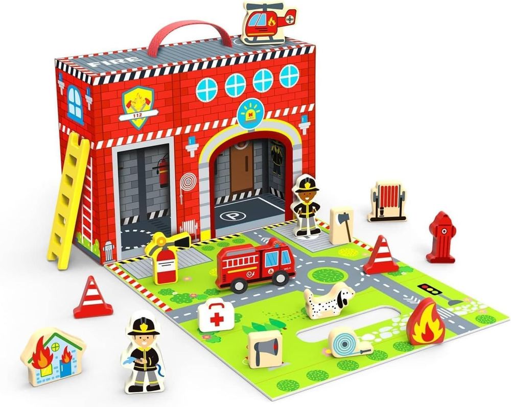 Tooky Toys Fire Station Box Set - 17 Pcs