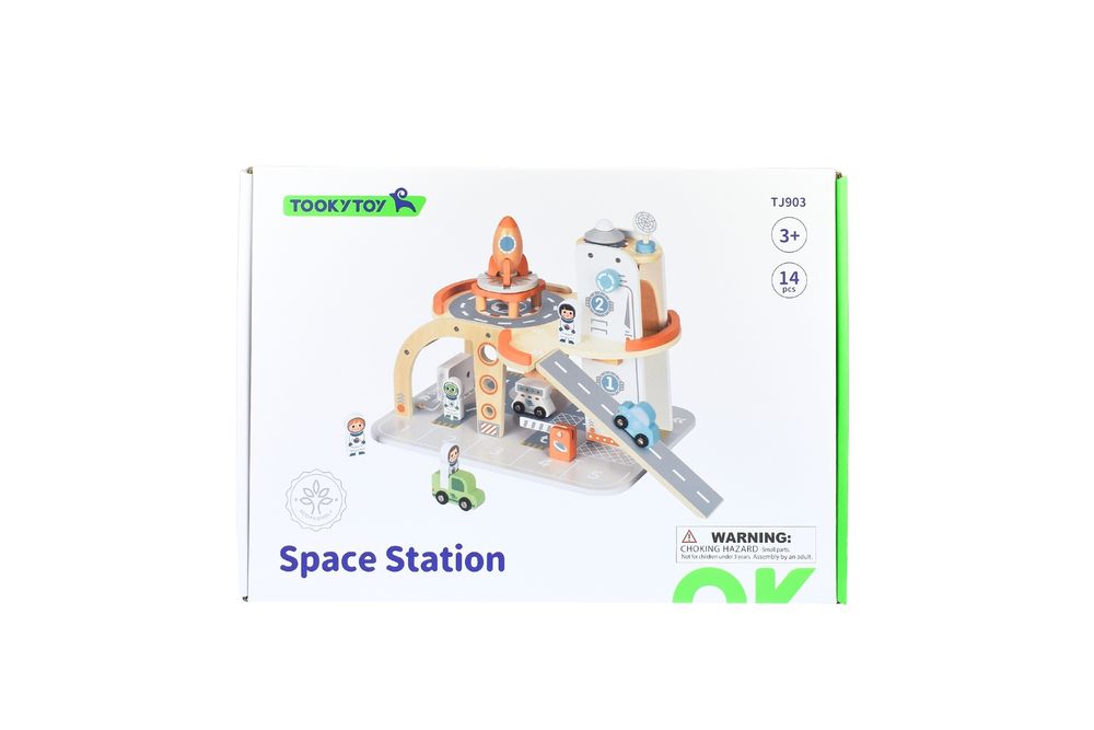 Tooky Toys Space Station Wooden Playset - Multicolor - 14 Pcs