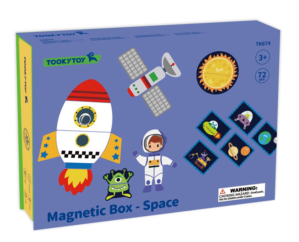 Tooky Toys Wooden Montessori Magnetic Box - Space - 72 Pcs