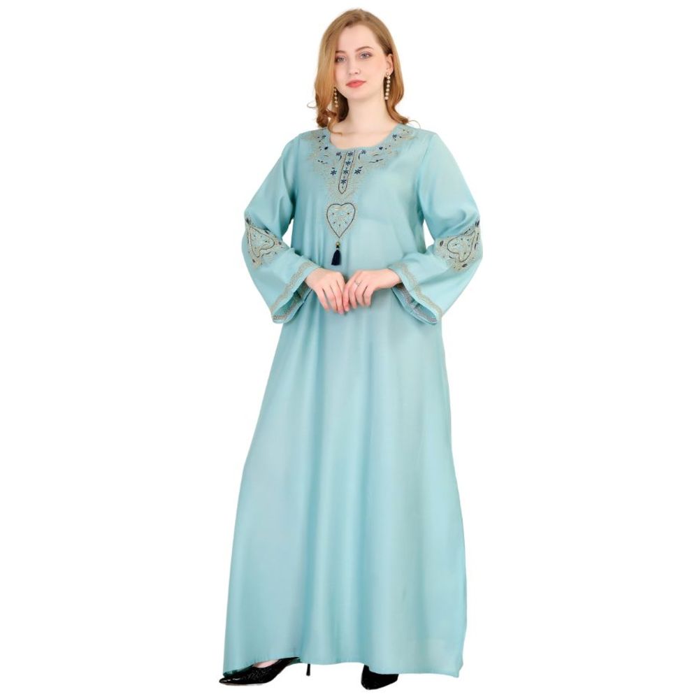 Artemea - Women's Soft Premium Textured Fabric With Golden Thread Embroidered Jalabiya - Blue