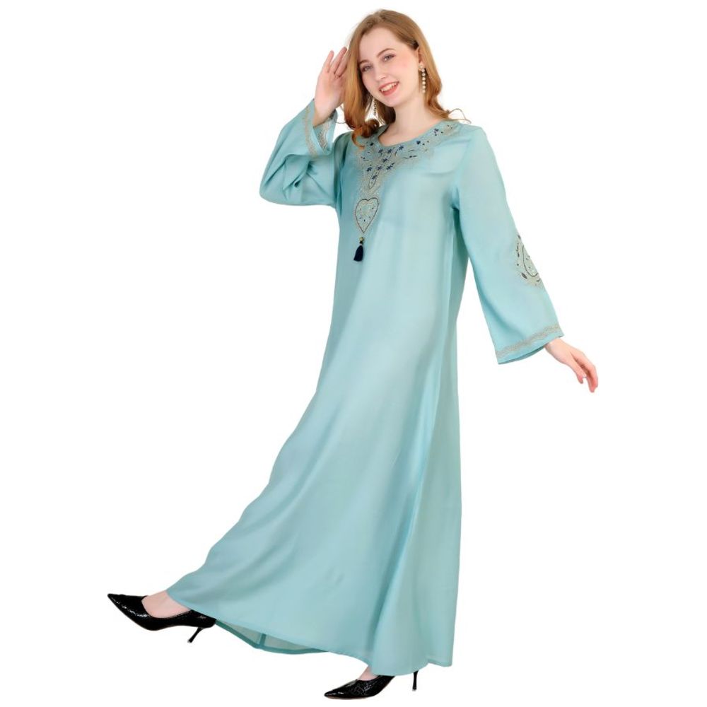 Artemea - Women's Soft Premium Textured Fabric With Golden Thread Embroidered Jalabiya - Blue