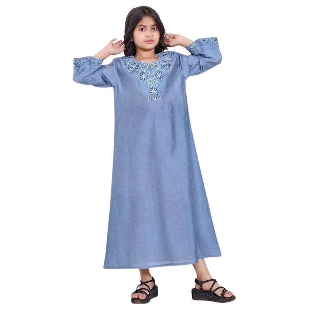 Artemea - Soft Shiny Satin Finish Lace Embroidered Jalabiya