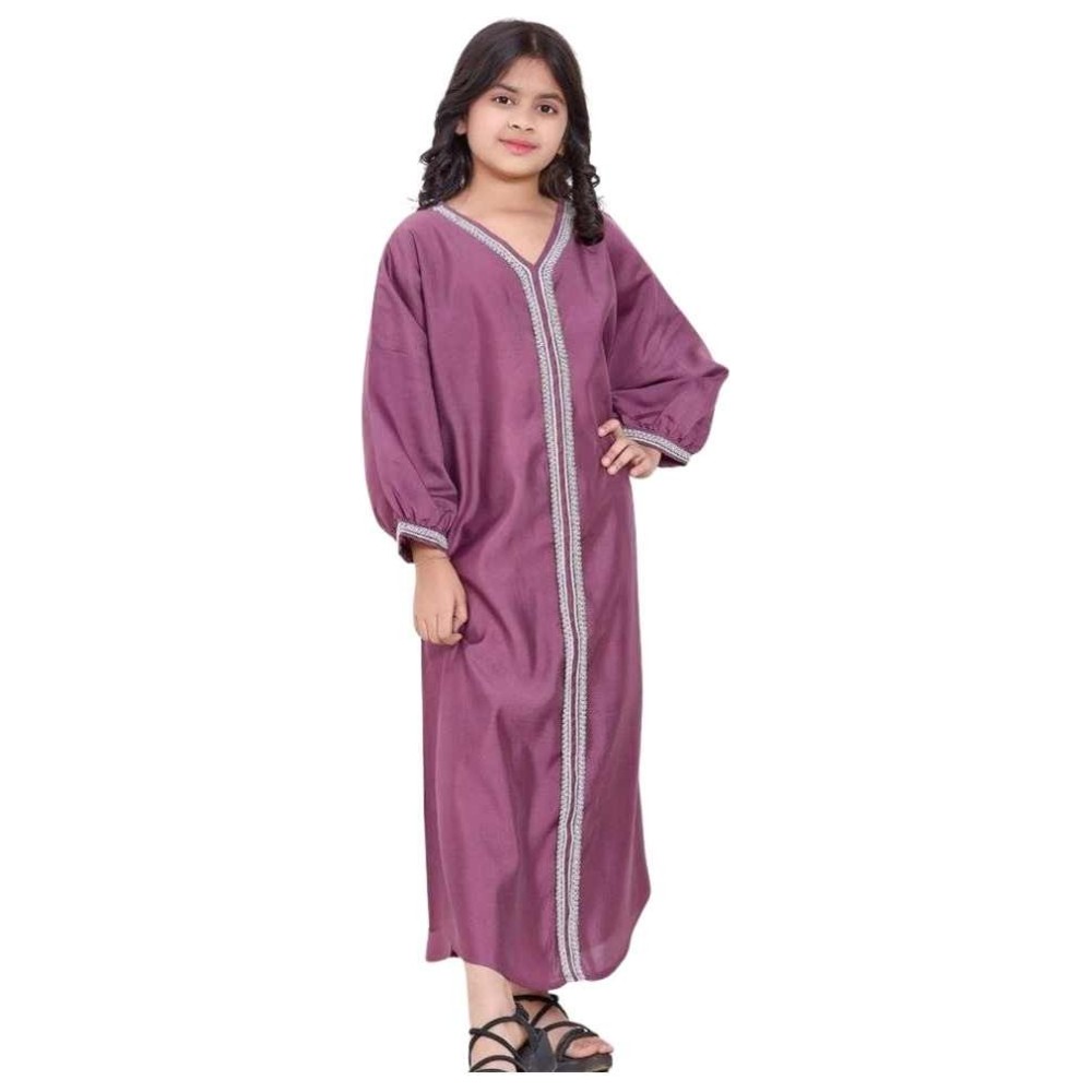 Artemea - Soft Shiny Satin Finish Silver Lace Embroidered Jalabiya