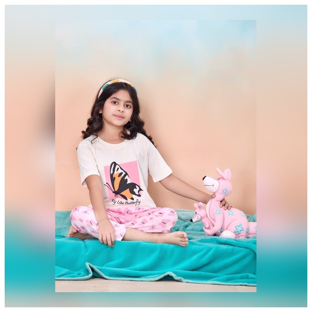 Artemea - 2pc-Set - Fly Like Butterfly Print Girls Premium Pajama Set