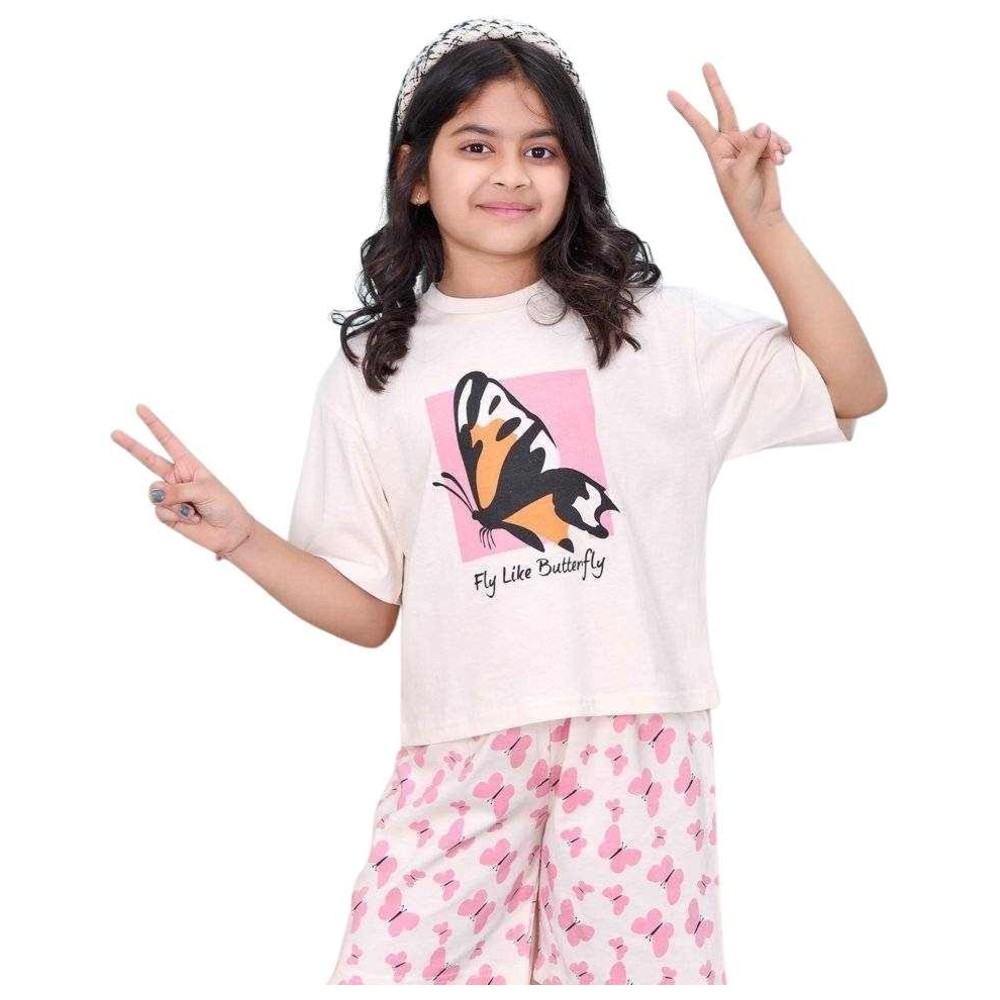 Artemea - 2pc-Set - Fly Like Butterfly Print Girls Premium Top & Short Set