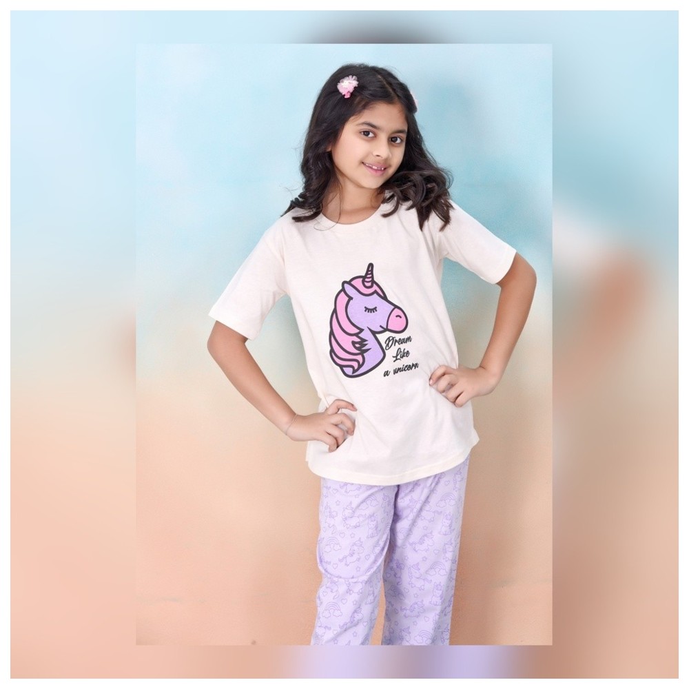 Artemea - 4pc-Set - Girls Dream Like A Unicorn Print Pajama Set & Bow-Tiful Printed Short Set