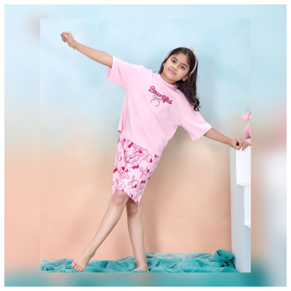 Artemea - 4pc-Set - Girls Dream Like A Unicorn Print Pajama Set & Bow-Tiful Printed Short Set