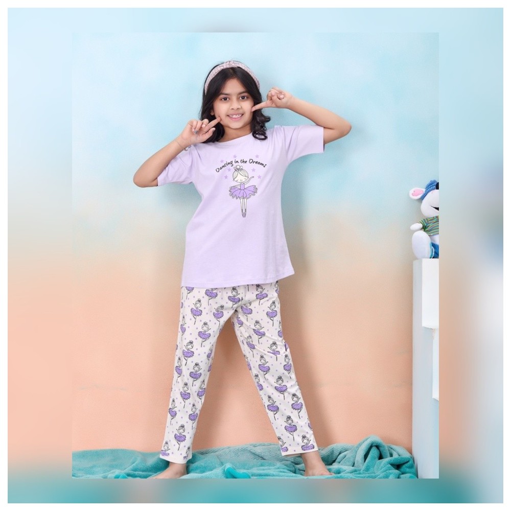 Artemea - 4pc-Set - Girls Butterfly Print Short Set & Ballerina Printed Pajama Set