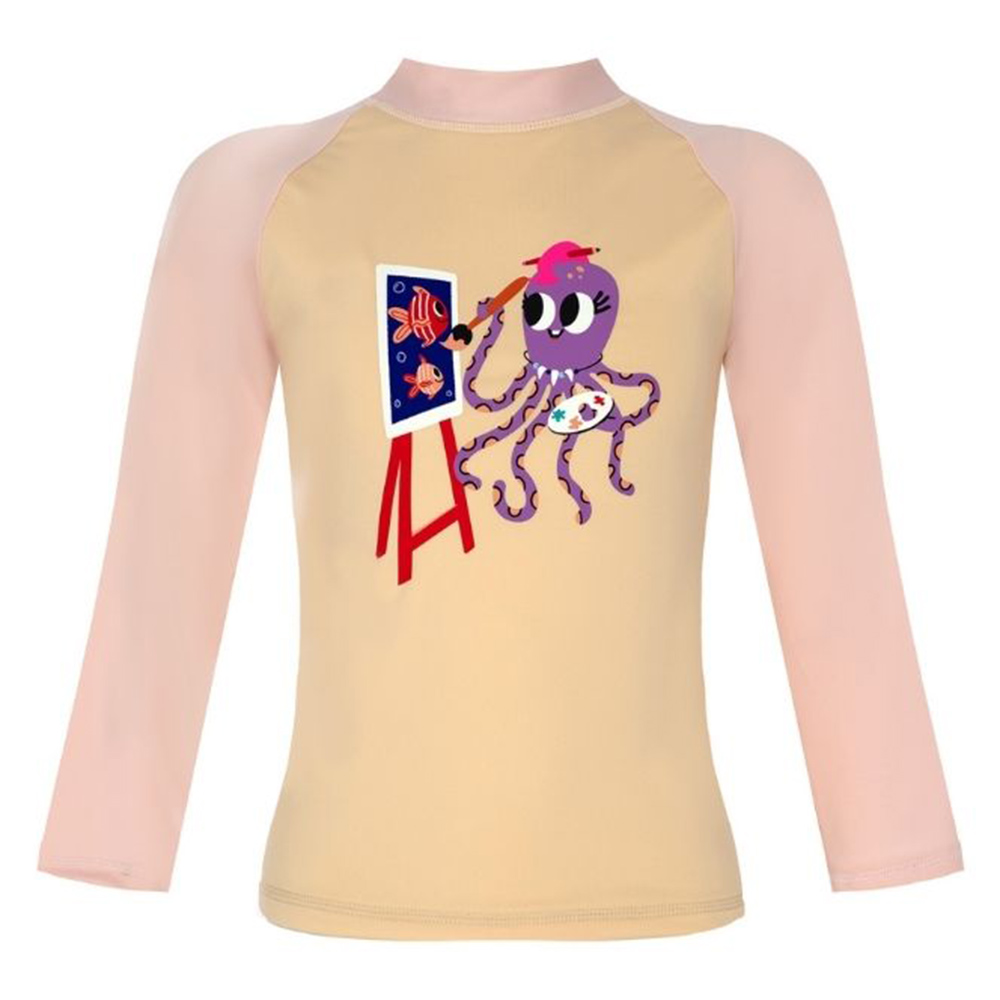 Daring Littles Inka Collection - Girl's UPF 50+ Long Sleeves Rashguard - Pink