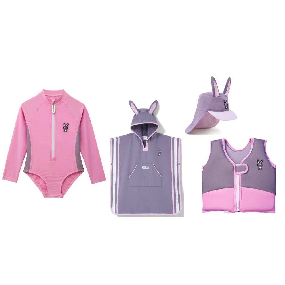 Roarsome - 4pc-Set - Hop The Bunny Girl's Swimwear Bundle - Pink