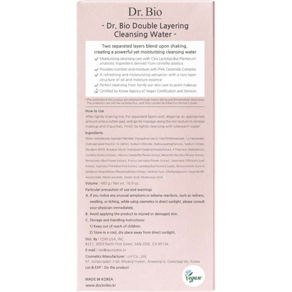 Dr. Bio - Double Layering Cleansing Water - 480 gm