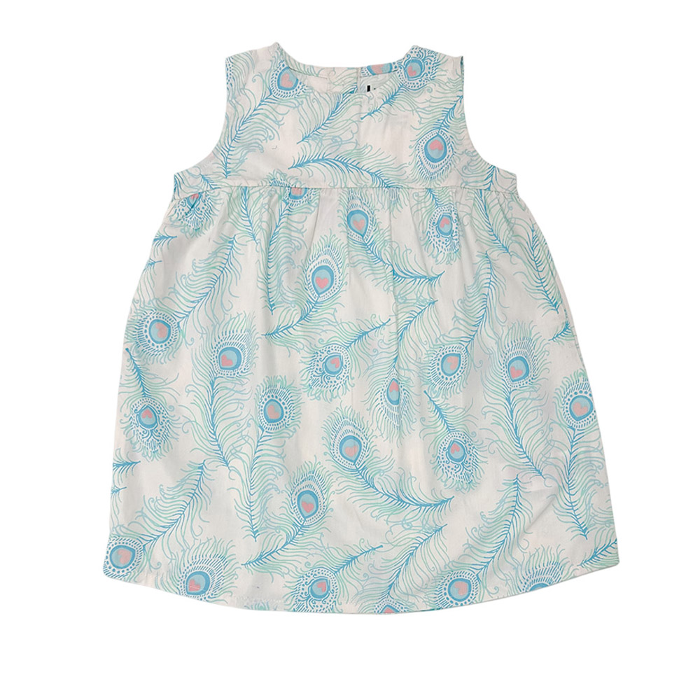 Lucy & Sam - Girl's Peacock Woven Swing Dress - White