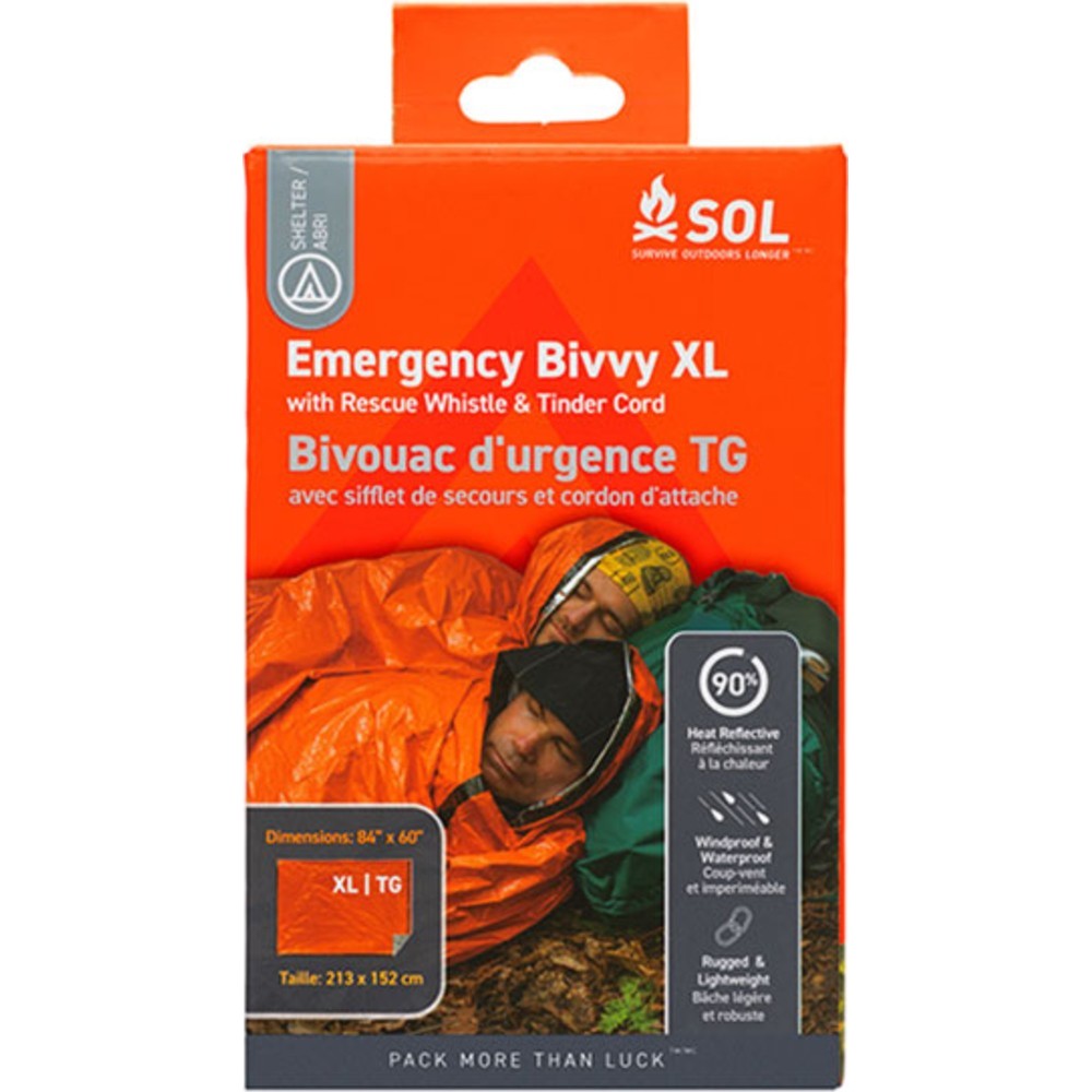 Sol Emergency Bivvy XL Shelter With Rescue Whistle And Tinder Cord - Orange