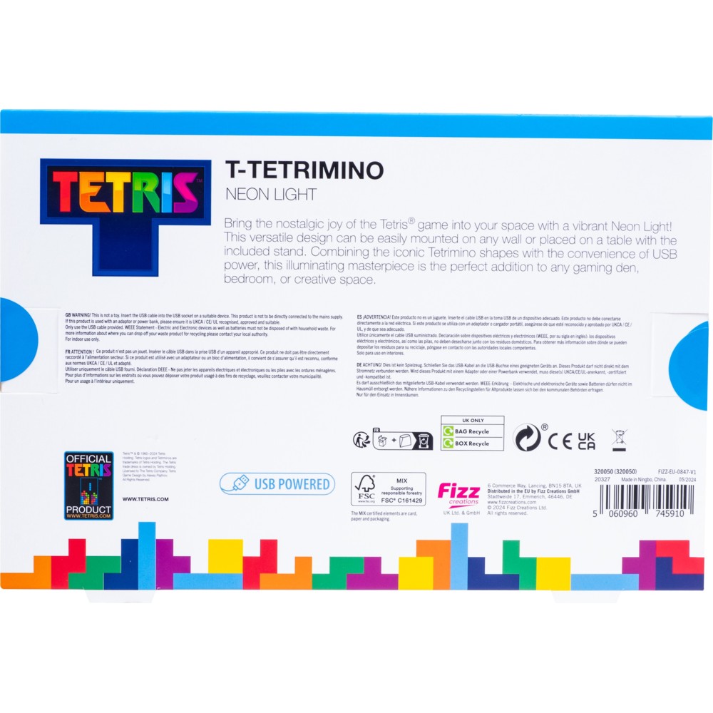 Tetris - T-Tetrimino Neon Light - Purple - 21 x 14 cm