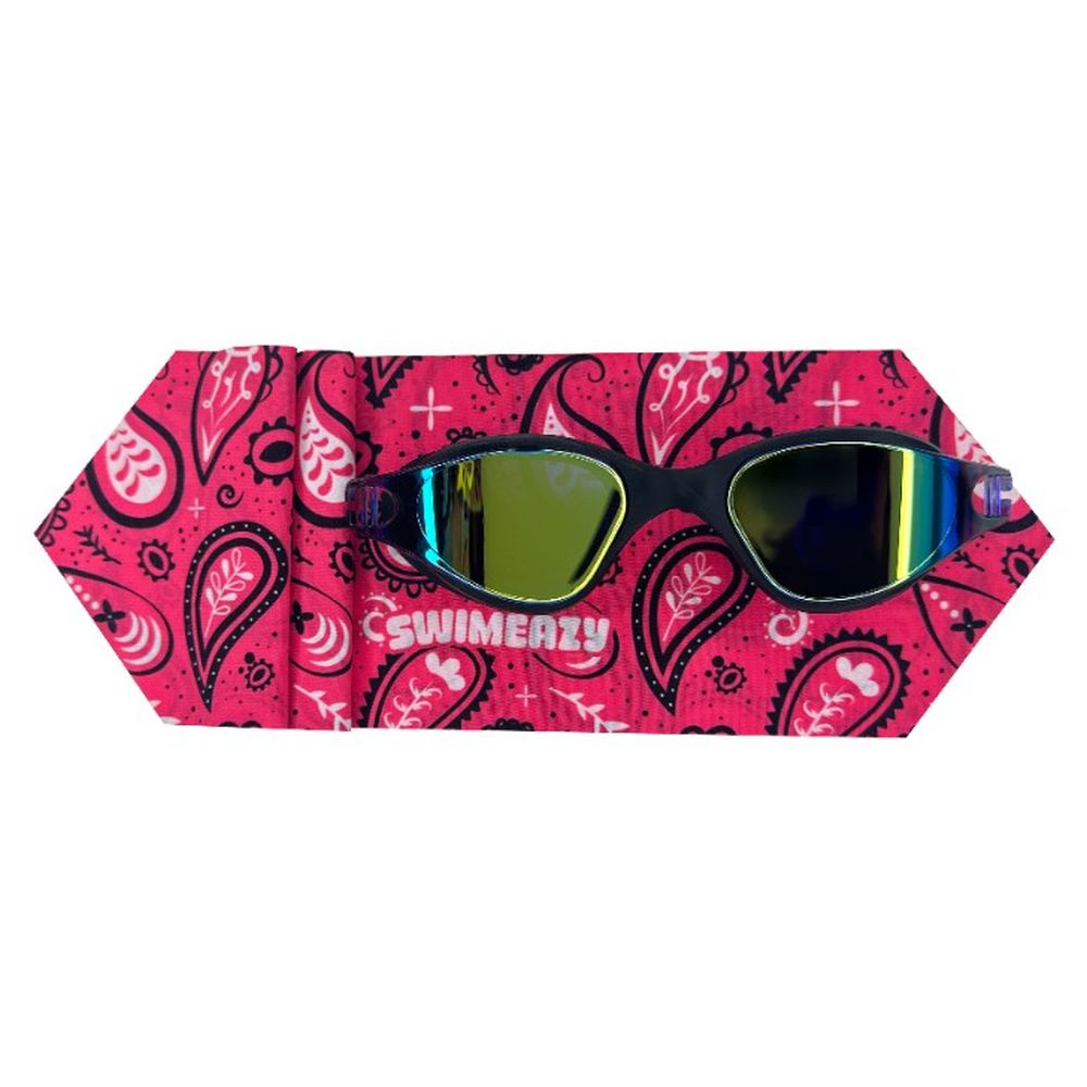 Swimeazy - Pink Bandana Headband And Goggle With Mirror Lenses