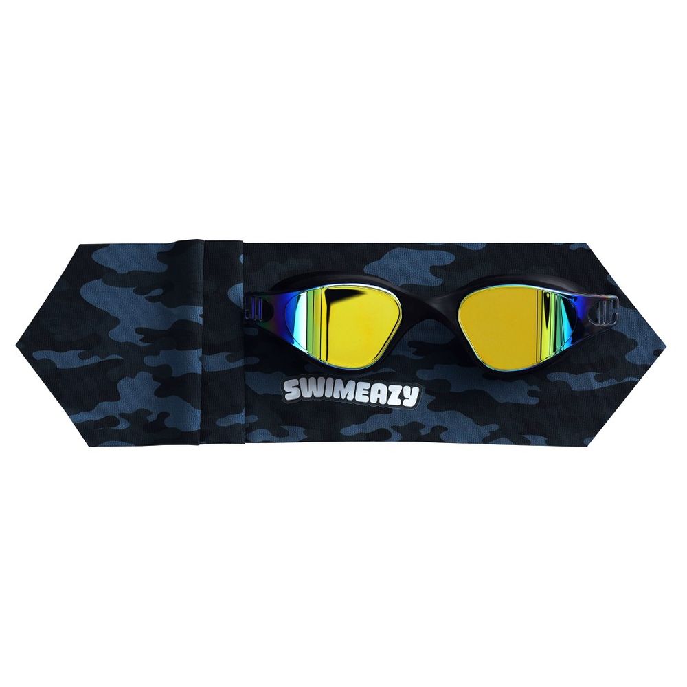 سويميزي - عصابة رأس زرقاء مموجة ونظارات سوداء بعدسات زرقاء عاكسة
