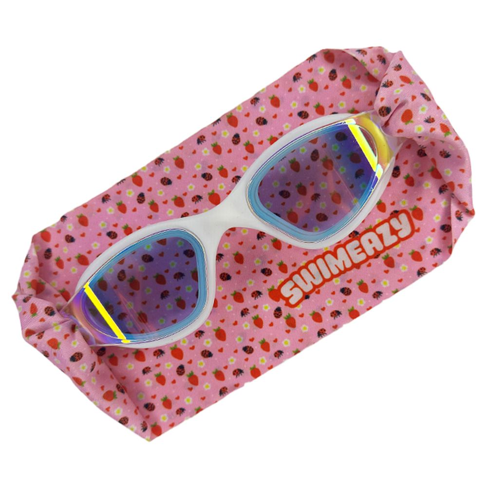 Swimeazy - Strawberry Pop Headband And White Goggle With Mirror Lenses