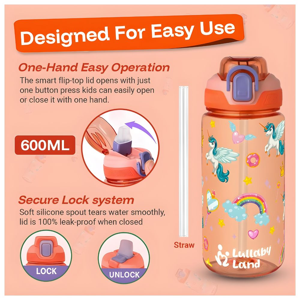 Lullaby Land Unicorn Water Bottle - Pink - 600 ml