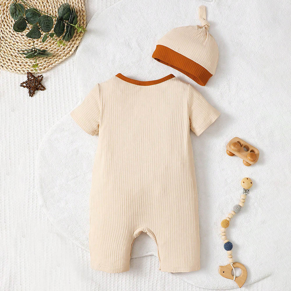 براونبارك - طقم جمبسوت بأكمام قصيرة مع قبعة بيني - بيج - قطعتين