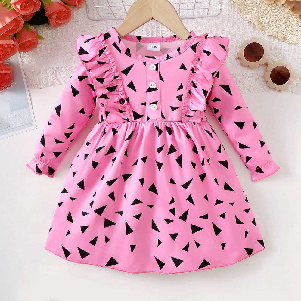 براونبارك - طقم فستان بأكمام طويلة بطبعة هندسية - زهري