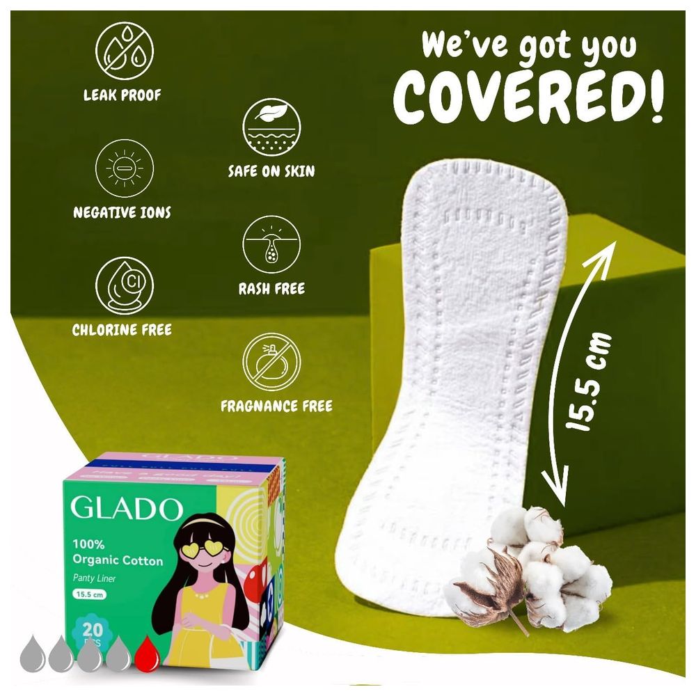 Glado - 100% Organic Cotton Panty Liner - 15.5 cm - 20 Pcs