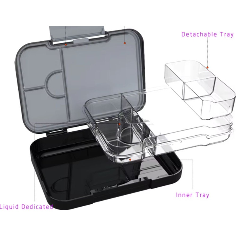 Starmarz - 6-Compartment Bento Glitter Lunch Box - Black