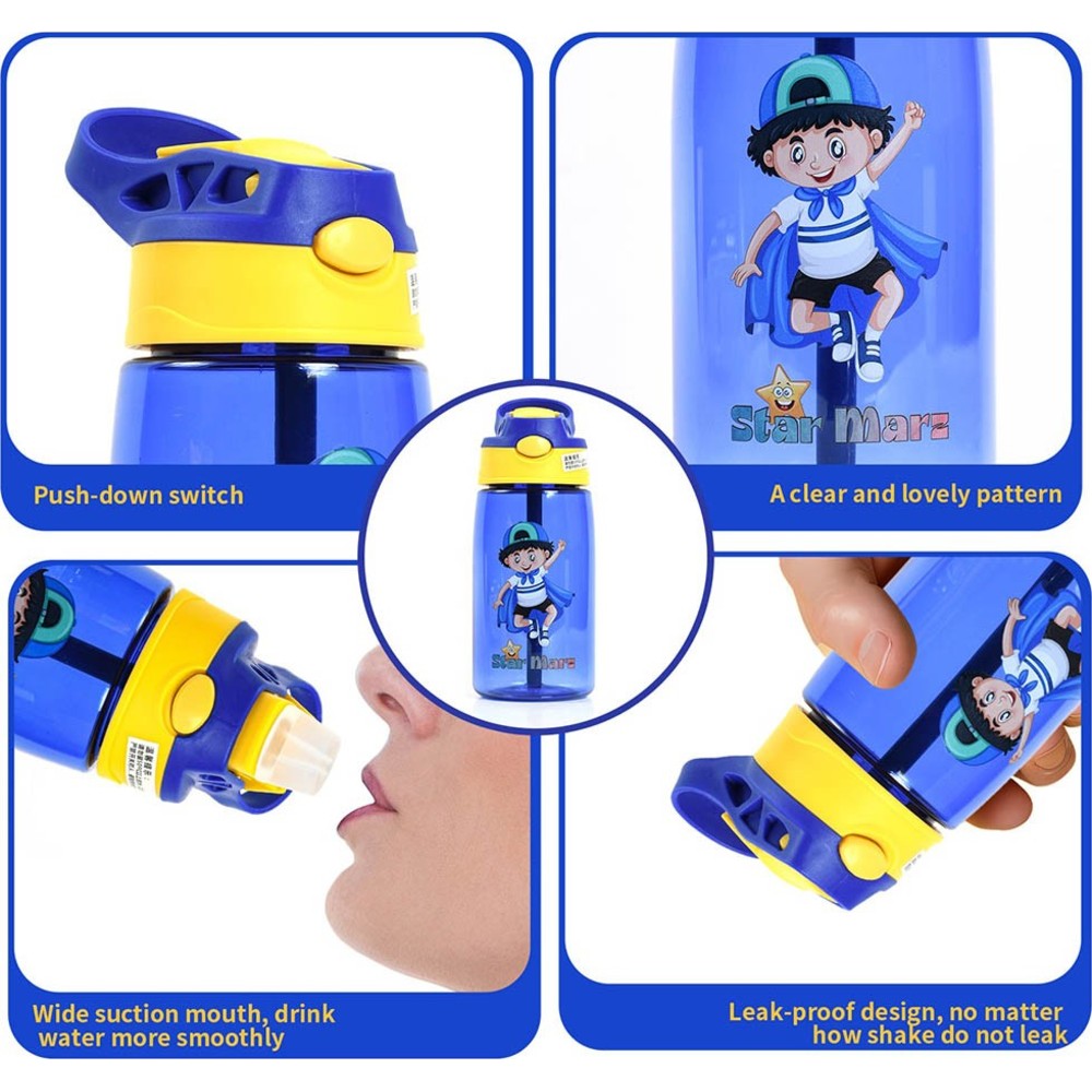 Starmarz - Boy's Anti-Leak Cartoon Design Sipper Water Bottle - Blue - 480 ml