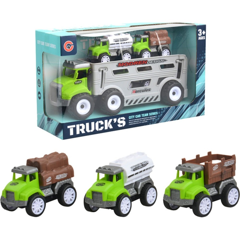 Kikibebe - Friction Truck With 3 Pull-Back Farmer Vehicles - Green