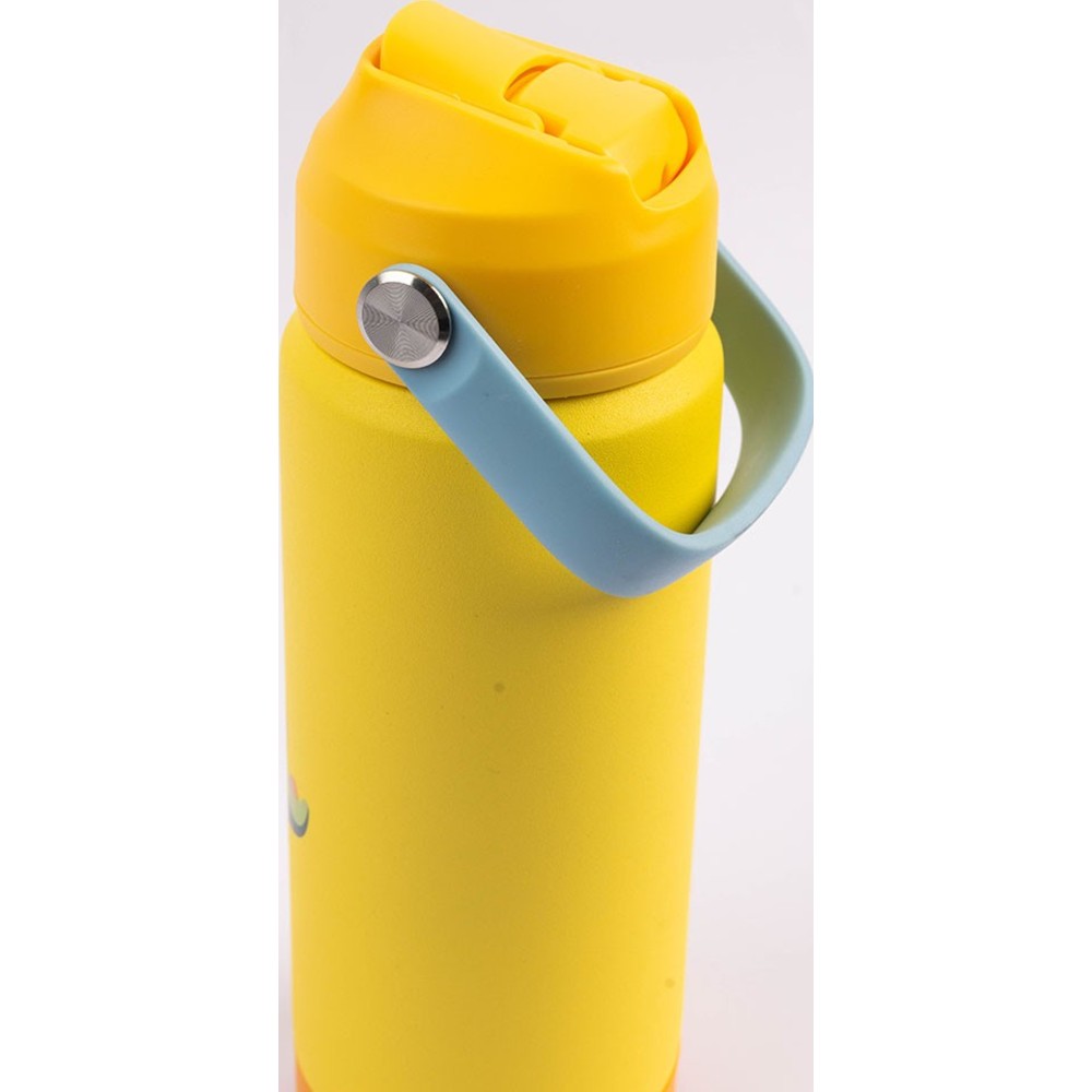Cocobee - Kids Dino Insulated Stainless Steel Water Bottle With Handle Grip - Yellow - 500 ml