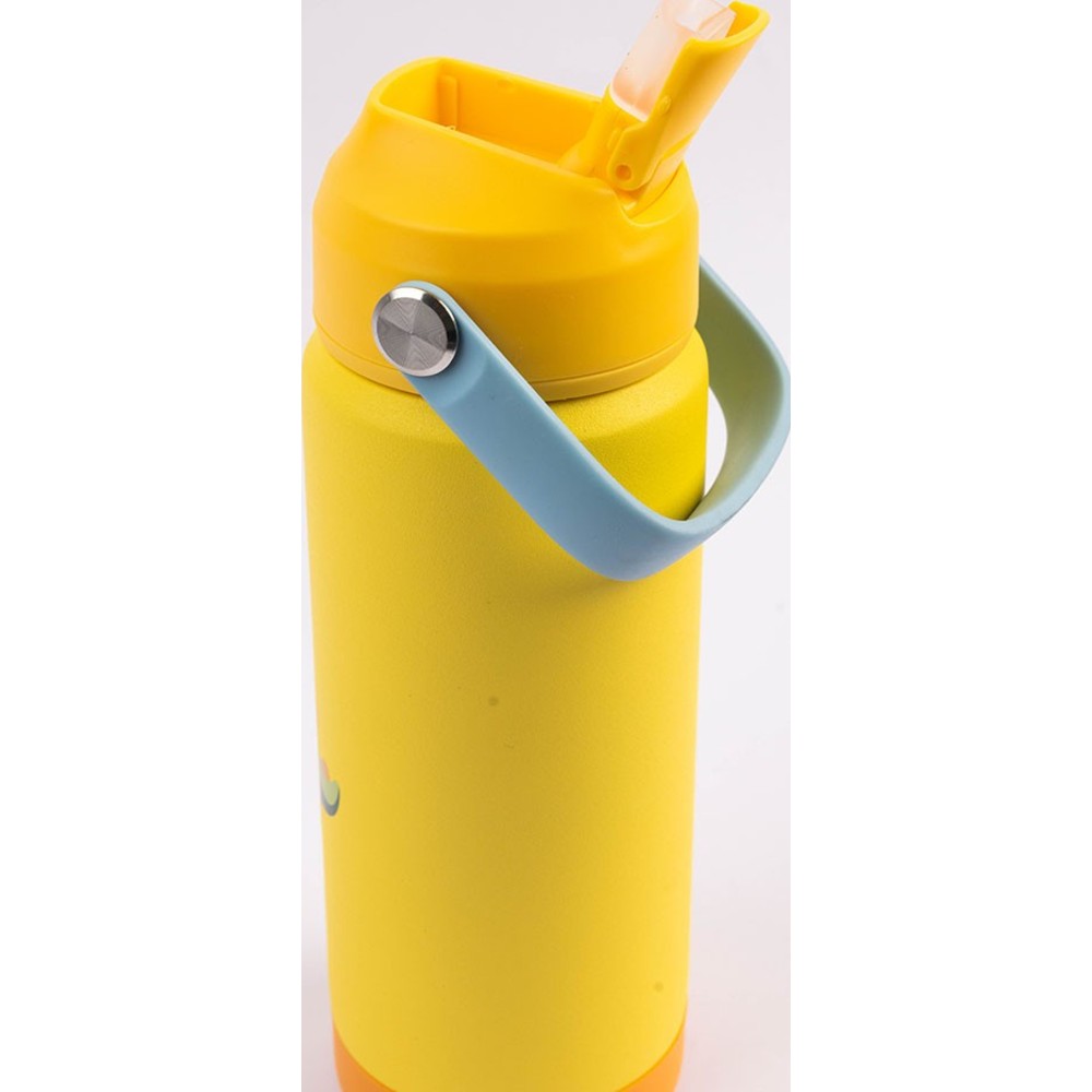 Cocobee - Kids Dino Insulated Stainless Steel Water Bottle With Handle Grip - Yellow - 500 ml