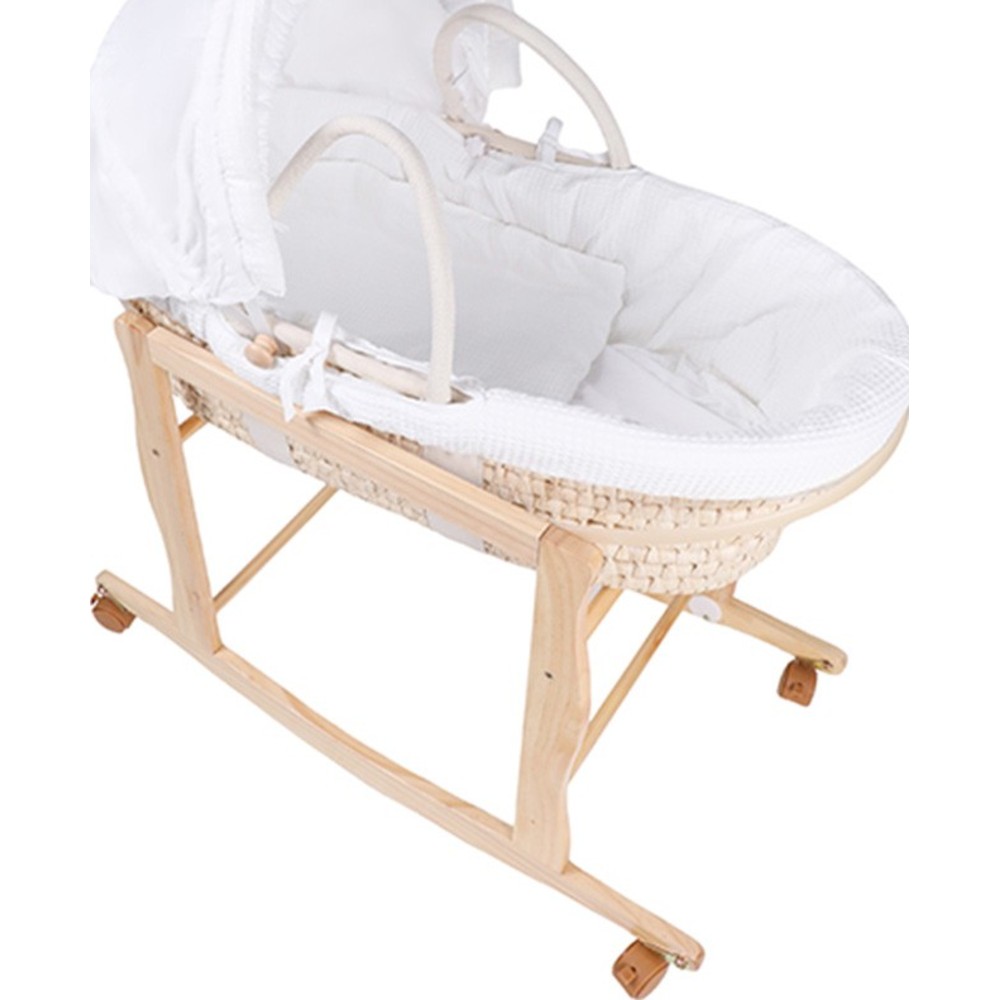 Kikibebe - Wooden Moses Basket With Stand And Wheel - Wood