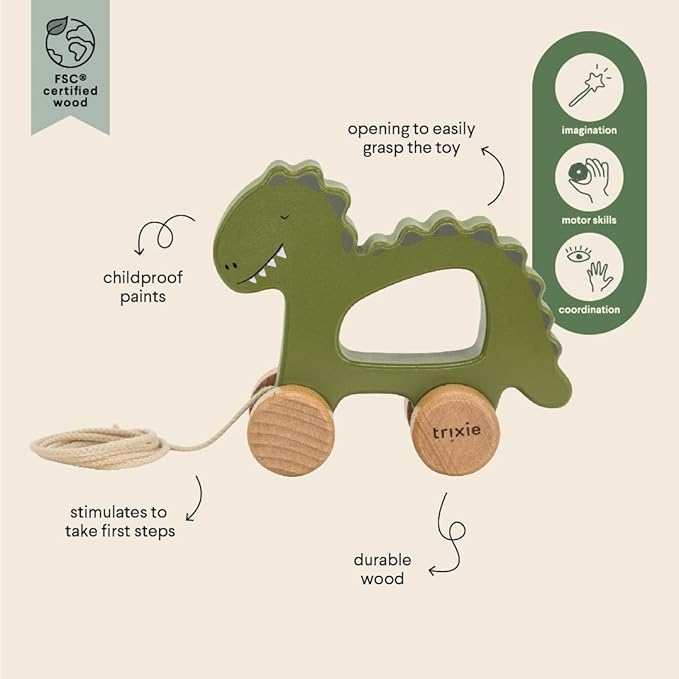 Trixie - Wooden Pull Along Toy - Mr. Dino - Green