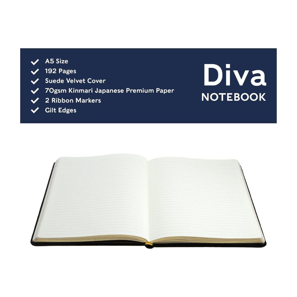 Collins - Diva A5 Luxe Ruled Notebook - Black