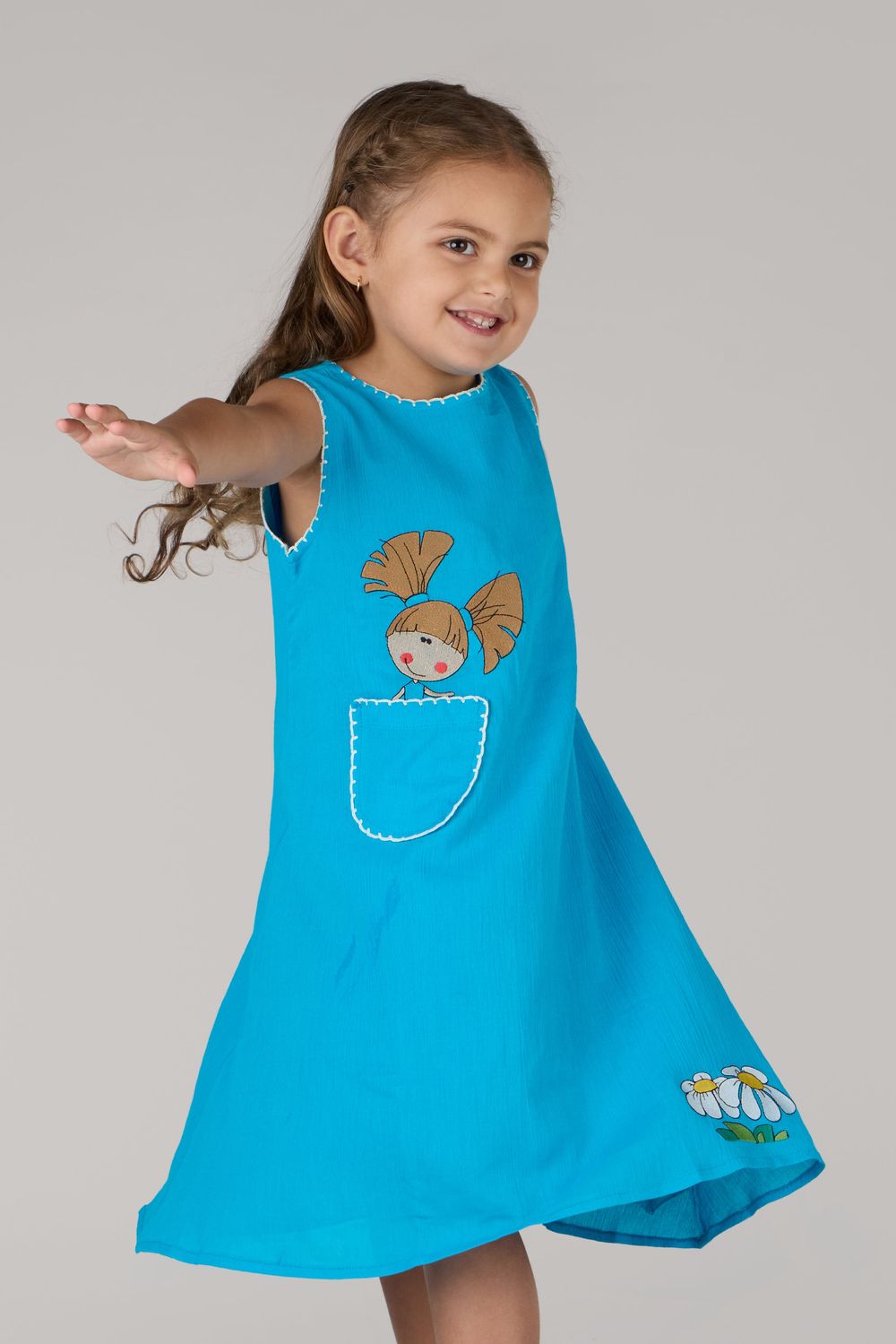 Just Nature - Girl's Flower Embroidered Sleeveless Dress