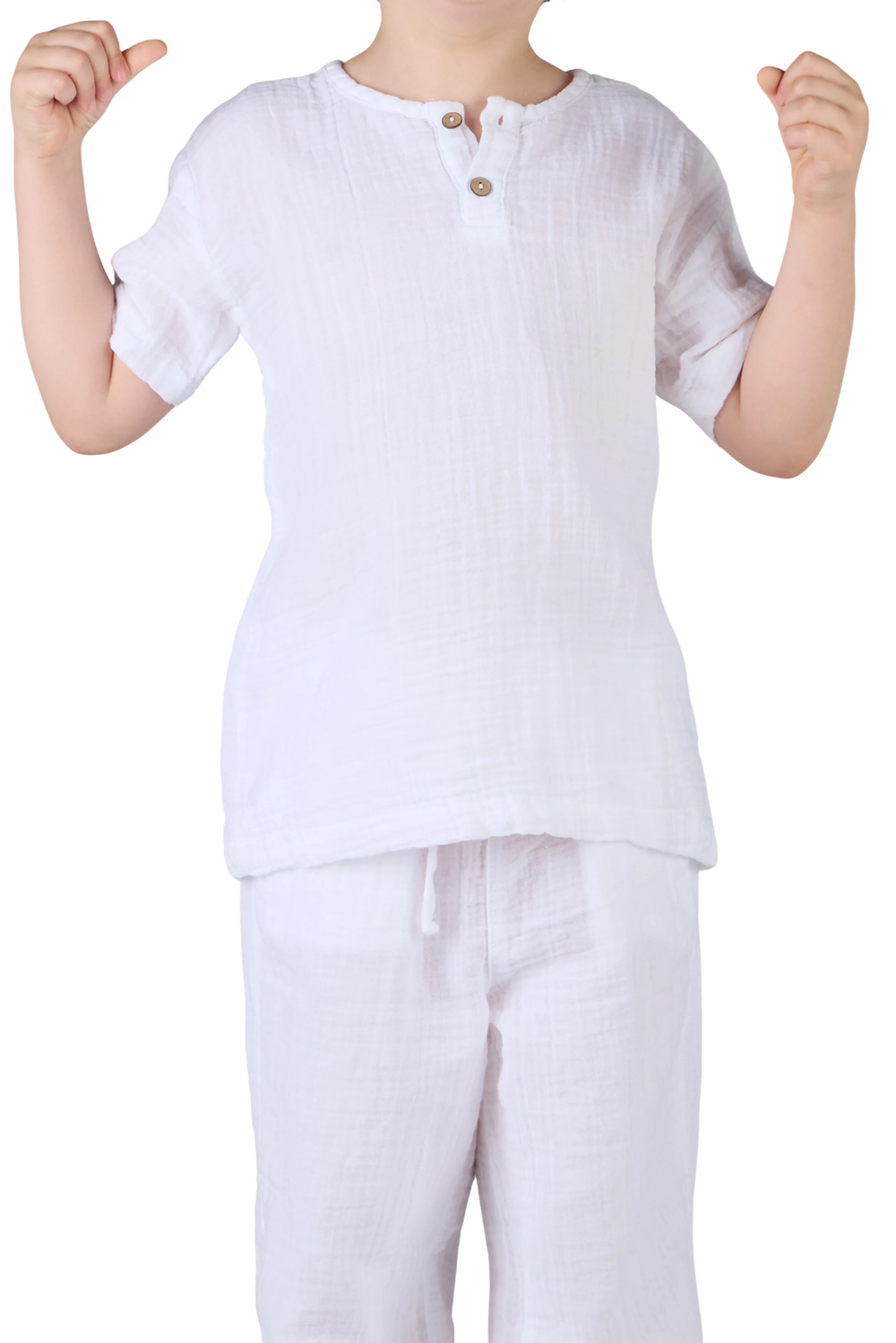 جست نيتشر - تي شيرت بأزرار جوز الهند بأكمام قصيرة للأولاد - أبيض