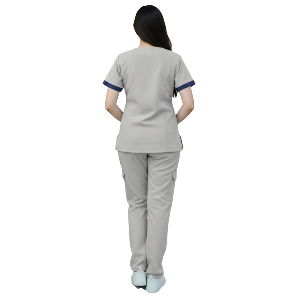 Veronica - 2pc-Set - Women's Poly Viscose Scrub Uniform With Contrast Patch - Light Grey