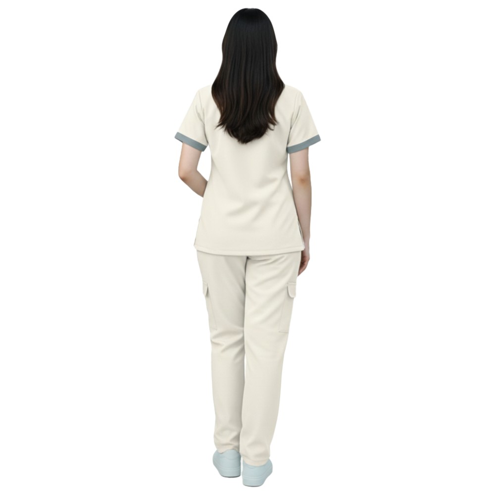Veronica - 2pc-Set - Women's Poly Viscose Scrub Uniform With Contrast Patch - Off White