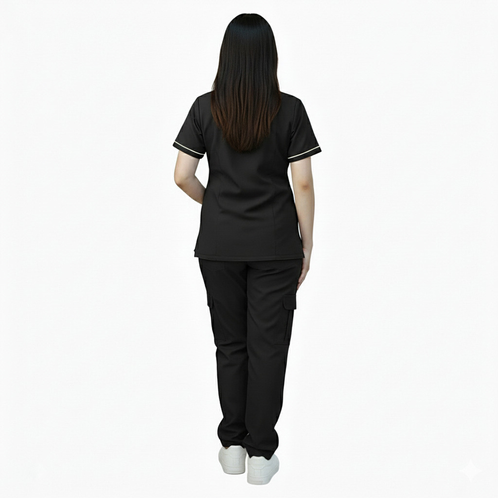 Veronica - 2pc-Set - Women's Scrub Uniform With Neck Piping - Black