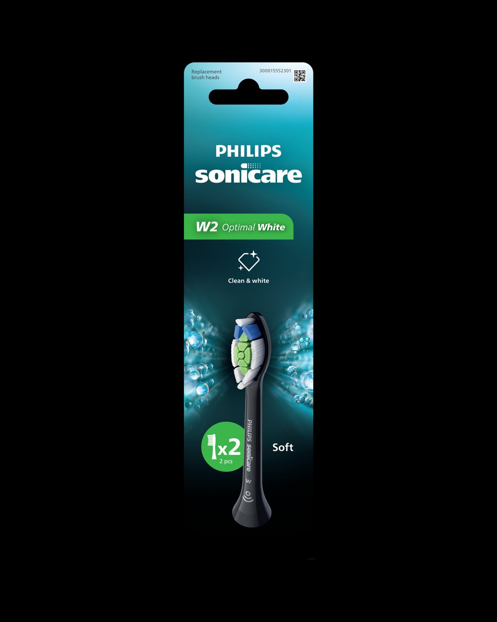 رؤوس فرشاة بديلة من فيليبس سونيكير - W2 أوبتيمال وايت - أسود - قطعتان
