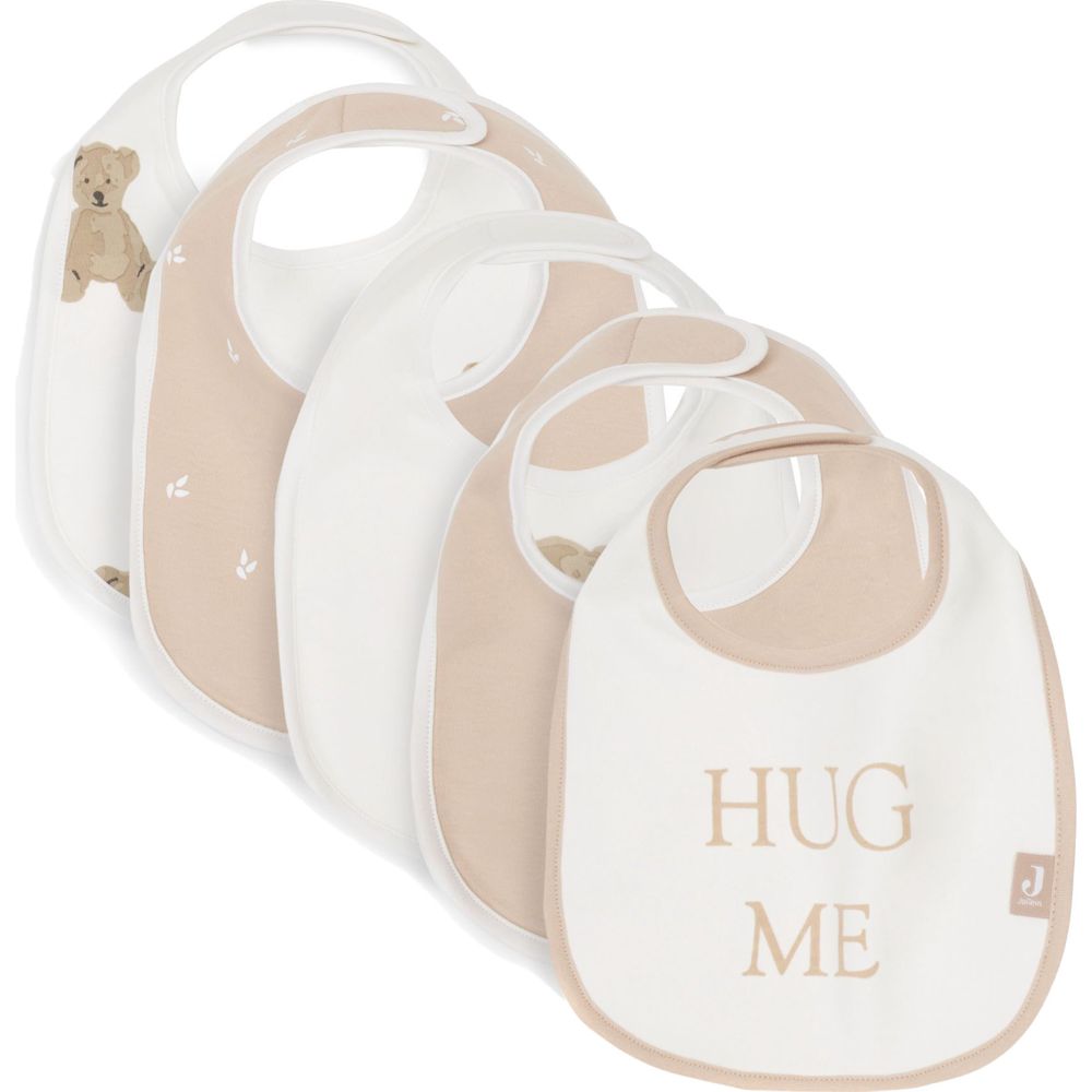 Jollein Baby Waterproof Jersey Bibs - Teddy Bear/Harvest - 5 Pc Set