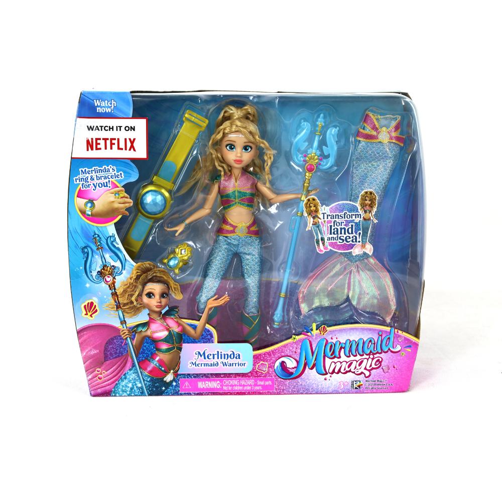Mermaid Magic - Merlinda Warrior Doll 9-inches, Land And Sea Transformation 2-in-1 With Accessories