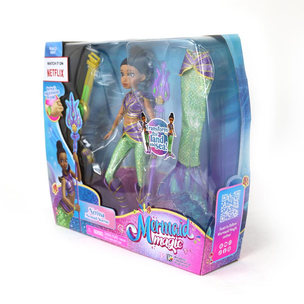 Mermaid Magic - Nerissa Warrior Doll 9-inches, Land And Sea Transformation 2-in-1 With Accessories