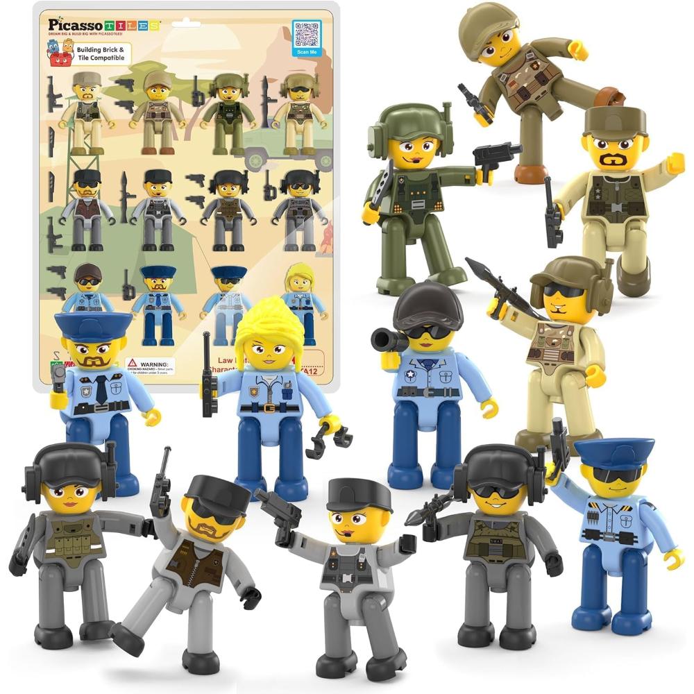 Picasso Tiles Magnetic Law Enforcement Character Figures Set - Multicolor - 12 Pcs