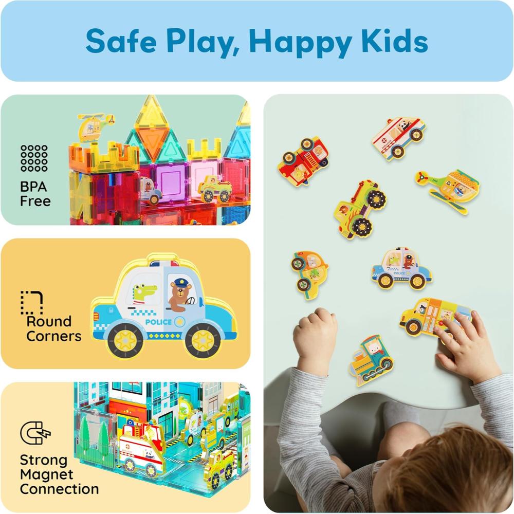 Picasso Tiles Magnetic Block Metro City Vehicles - 8 Pcs